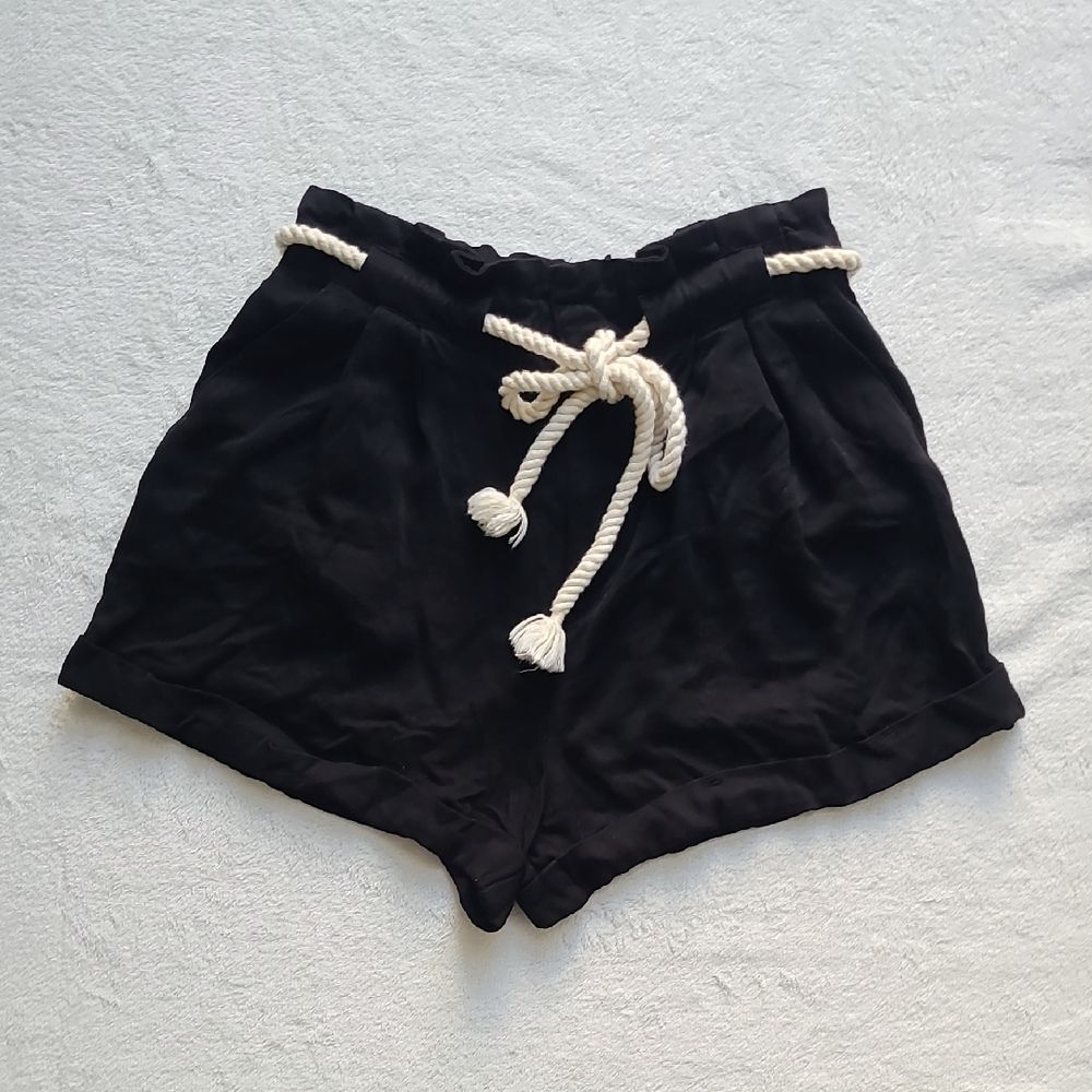 Forever 21 Black High Waist Shorts Rope Belt Small Paperbag Summer Loose Fit